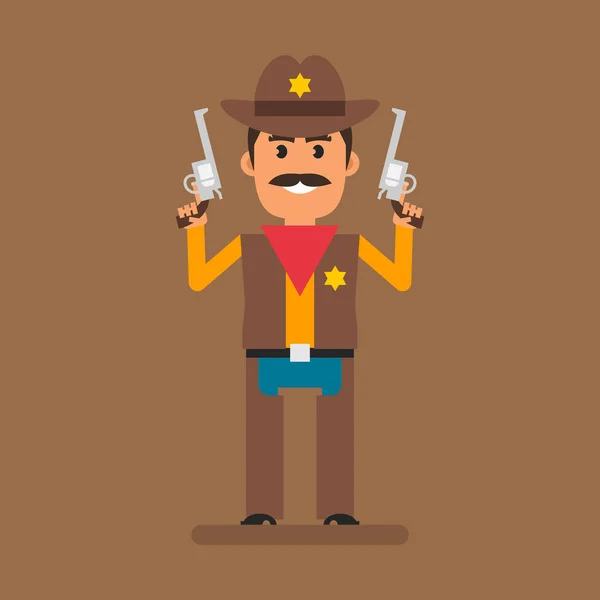 Sheriff Holding Two Revolvers Flat People Vector Illustration — Wektor stockowy