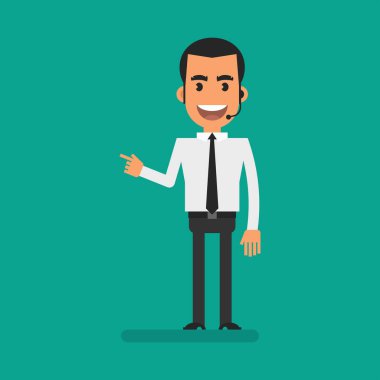 Manager pointing finger at and smiling. Flat people. Vector Illustration