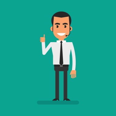 Manager showing thumbs up and smiling. Flat people. Vector Illustration
