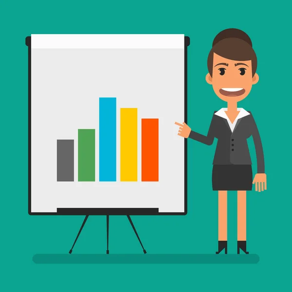 Business Woman Pointing Her Finger Negative Graph Flat People Vector — Image vectorielle