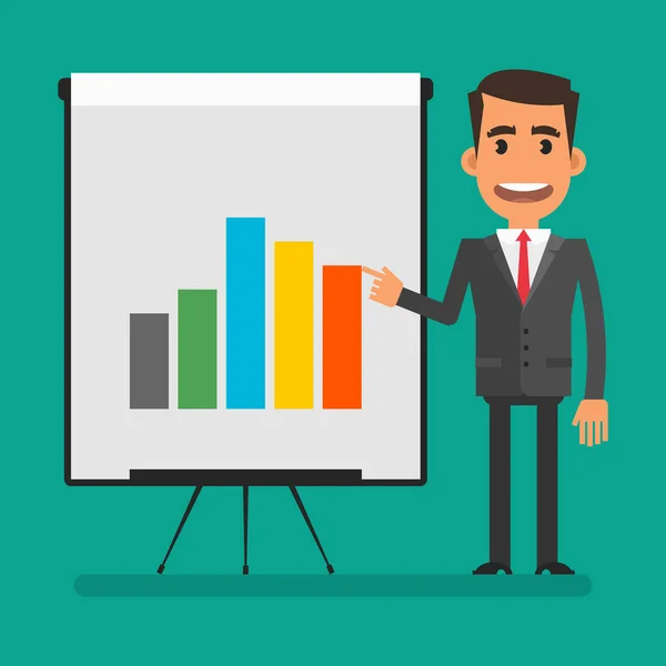 Businessman Pointing Her Finger Negative Graph Flat People Vector Illustration — Stockový vektor