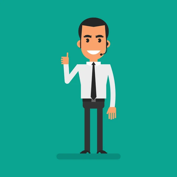 Manager Showing Thumbs Smiling Flat People Vector Illustration — Stockvektor