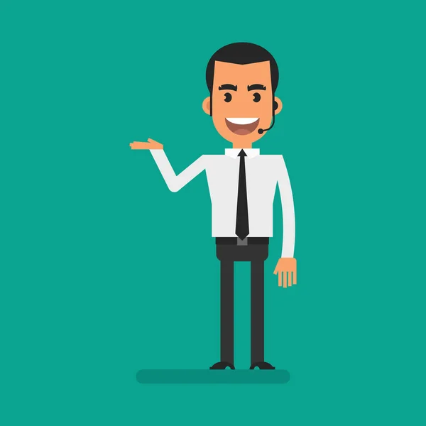 Manager Pointing Hand Smiling Flat People Vector Illustration — Stock vektor