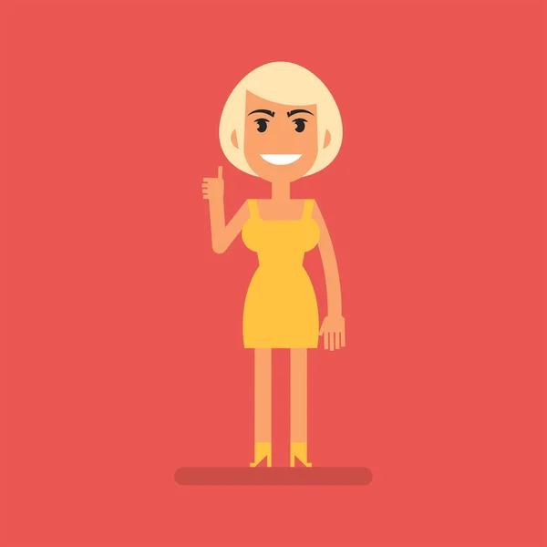 Young Blonde Girl Showing Thumbs Flat People Vector Illustration — Vector de stock