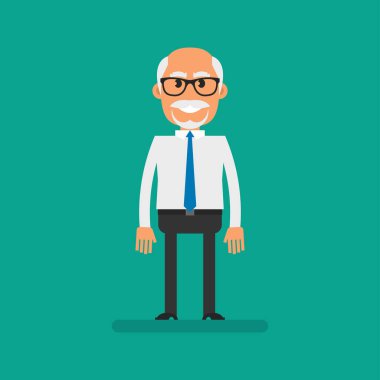 Old businessman standing and smiling. Flat people. Vector Illustration