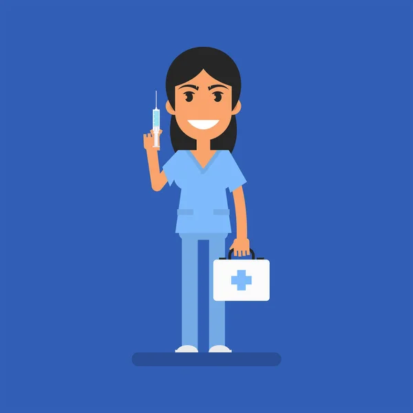 Nurse Holding Briefcase Syringe Flat People Vector Illustration — ストックベクタ