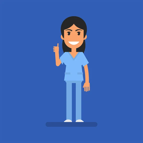 Nurse Showing Thumbs Smiles Flat People Vector Illustration — Stock Vector