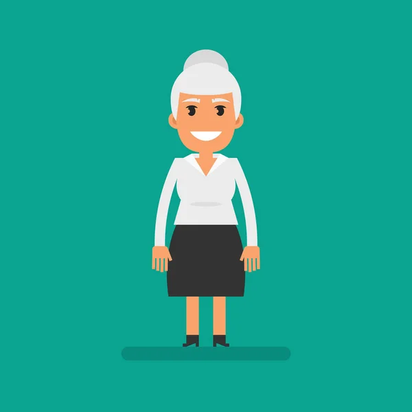 Old Business Woman Standing Smiling Flat People Vector Illustration — Vector de stock