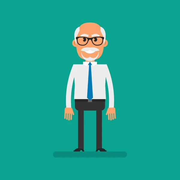 Old Businessman Standing Smiling Flat People Vector Illustration — Vettoriale Stock