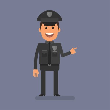 Cop fat pointing finger at. Flat people. Vector Illustration