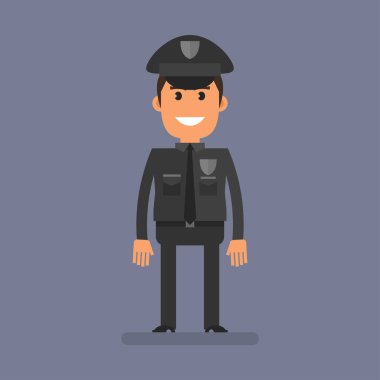 Cop fat stand and smiling. Flat people. Vector Illustration