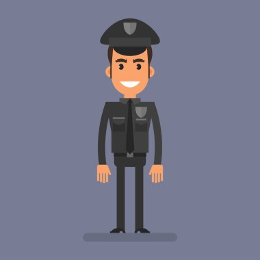 Cop skinny stand and smiling. Flat people. Vector Illustration