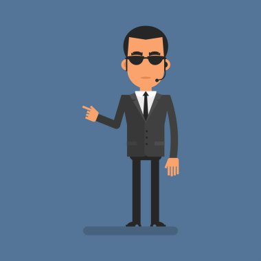 Special agent pointing finger at. Flat people. Vector Illustration