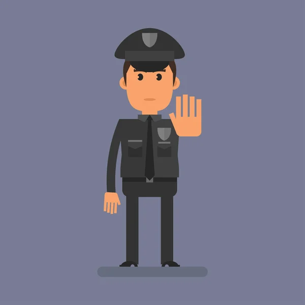 Cop Fat Shows Stop Hand Gesture Flat People Vector Illustration — 스톡 벡터