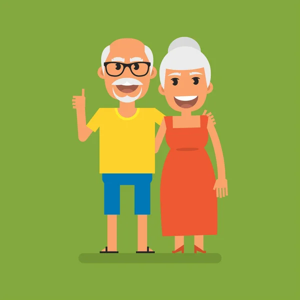 Elderly Woman Man Hugging Flat People Vector Illustration — Stockový vektor