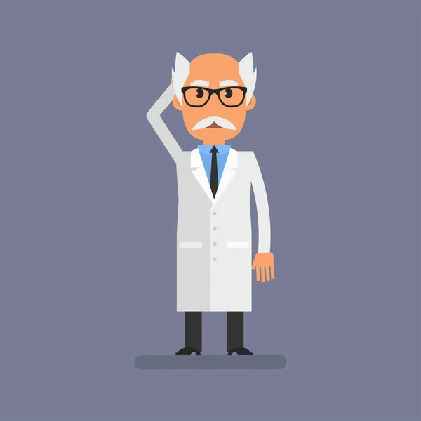 Old Professor Holding His Head Flat People Vector Illustration — Vettoriale Stock