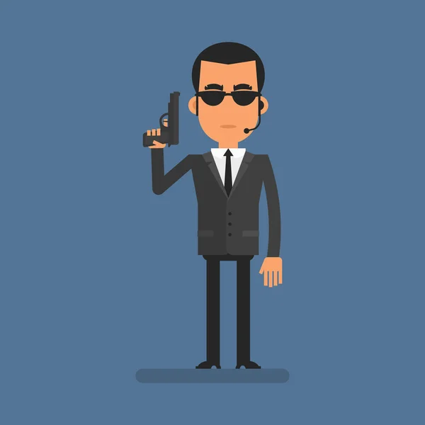 Special Agent Holding Gun Flat People Vector Illustration — Stok Vektör