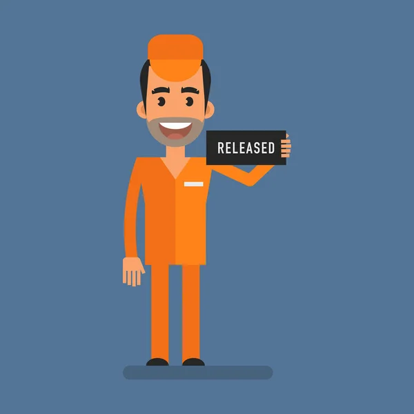 Prisoner Holding Sign Says Released Flat People Vector Illustration — Archivo Imágenes Vectoriales