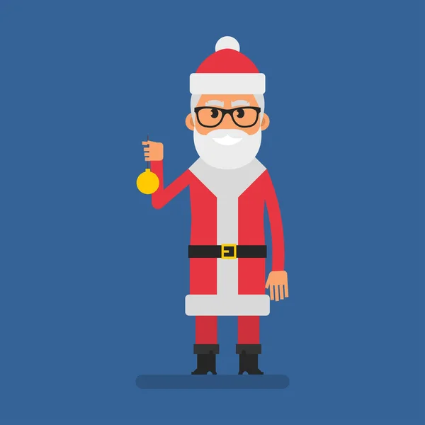 Santa Holding Christmas Tree Toy Smiling Flat People Vector Illustration — Vetor de Stock