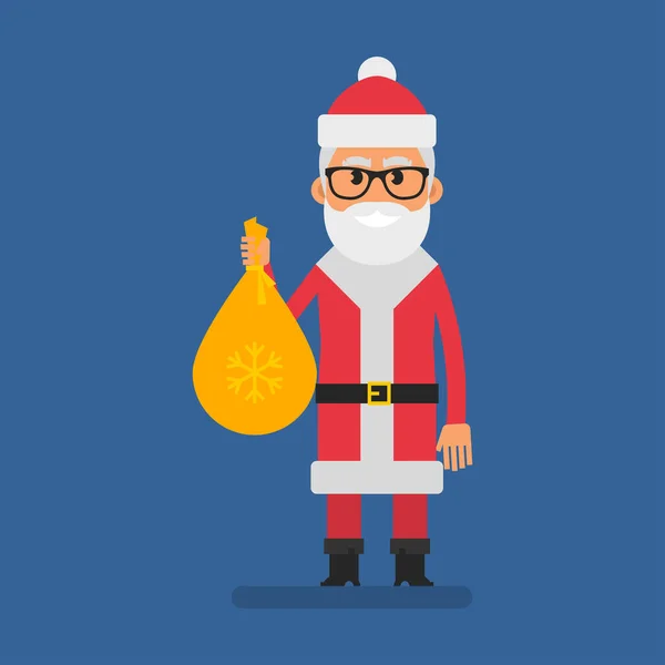 Santa Holding Bag Gifts Smiling Flat People Vector Illustration — 图库矢量图片