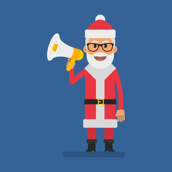 Santa Holding Megaphone Flat People Vector Illustration — ストックベクタ