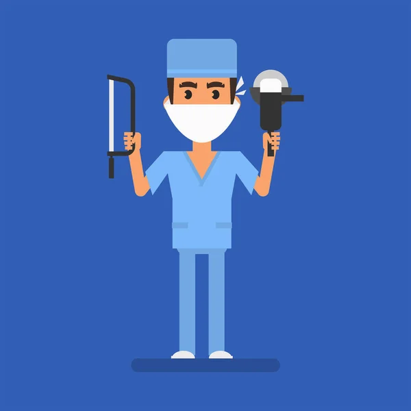 Surgeon Holding Hacksaw Grinder Flat People Vector Illustration — Stok Vektör