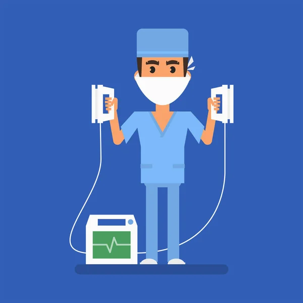 Surgeon Holding Defibrillator Flat People Vector Illustration — Image vectorielle