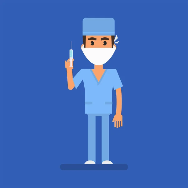 Surgeon Holding Syringe Flat People Vector Illustration — Stok Vektör