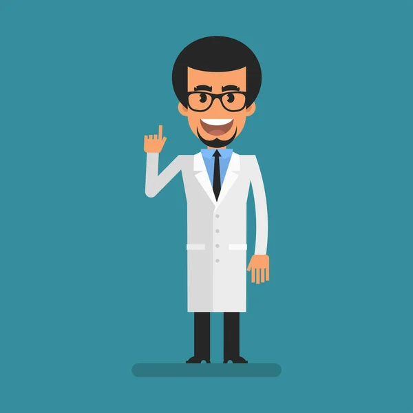 Young Scientist Pointing Finger Flat People Vector Illustration — Stockvector