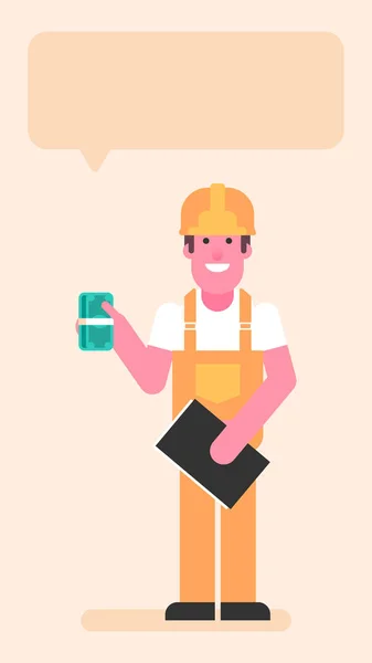 Builder Holding Wad Money Smiles Flat People Vector Illustration — Stock vektor