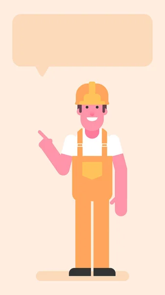 Builder Pointing Finger Flat People Vector Illustration — Stock Vector