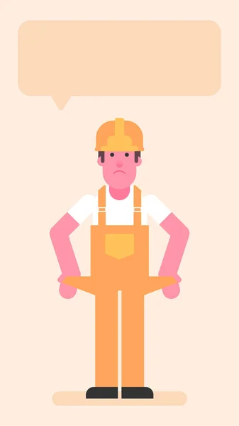 Constructor Mostrando Bolsillos Vacíos Gente Plana Ilustración Vectorial — Vector de stock