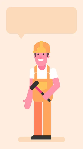 Builder Three Quarters Face Holding Small Hammer Flat People Vector — Stock Vector