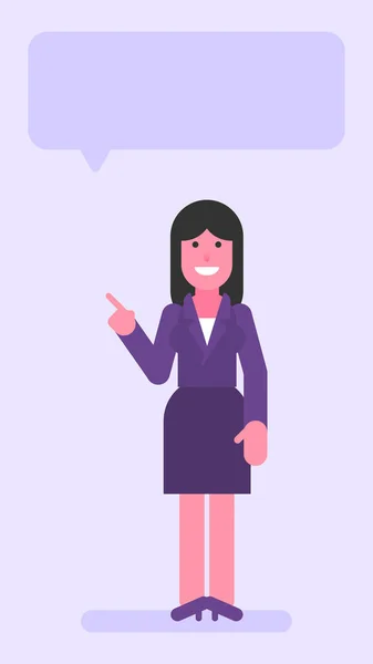 Mujer Negocios Señalando Con Dedo Sonriendo Gente Plana Ilustración Vectorial — Vector de stock