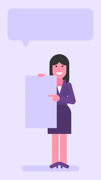 Mujer Negocios Señalando Con Dedo Signo Blanco Gente Plana Ilustración — Vector de stock