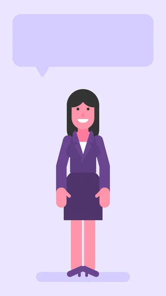 Mujer Negocios Pie Sonriendo Gente Plana Ilustración Vectorial — Vector de stock