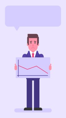 Negatif iş grafiği olan bir işadamı. Düz insanlar. Vektör illüstrasyonu