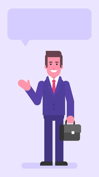 Businessman Holding Suitcase Waving His Hand Flat People Vector Illustration — Stock Vector