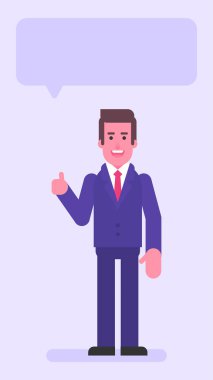 İşadamı onaylıyor ve gülümsüyor. Düz insanlar. Vektör illüstrasyonu