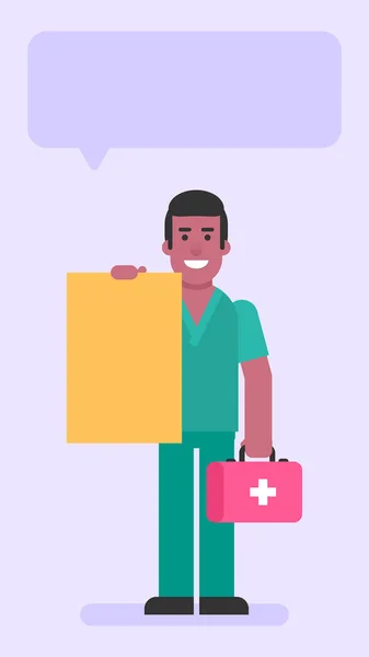Infirmière Tenant Une Valise Panneau Vide Des Gens Plats Illustration — Image vectorielle