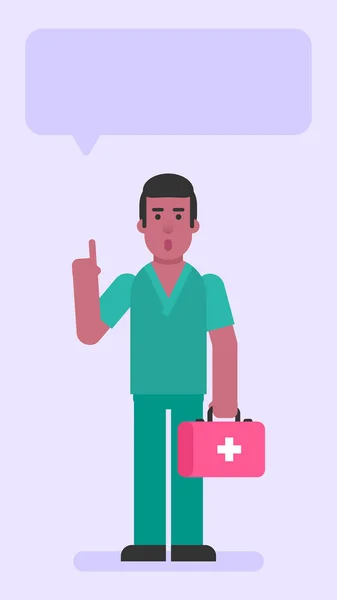 Nurse Man Holding Suitcase Pointing Finger Flat People Vector Illustration — Stock Vector
