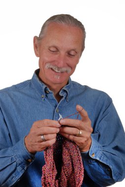 Middle aged man knitting clipart