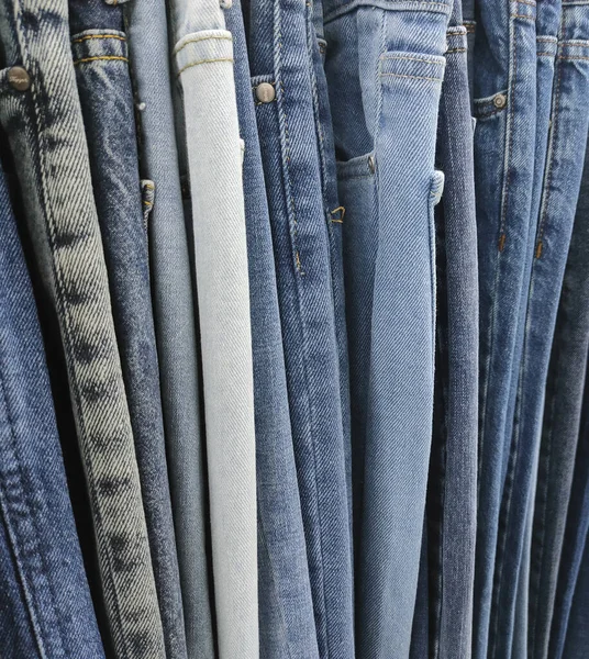 Jeans Different Colors Models Hanger Supermarket — Stock Photo, Image