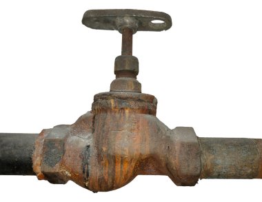 old rusty shut off cast iron valve on a white background 