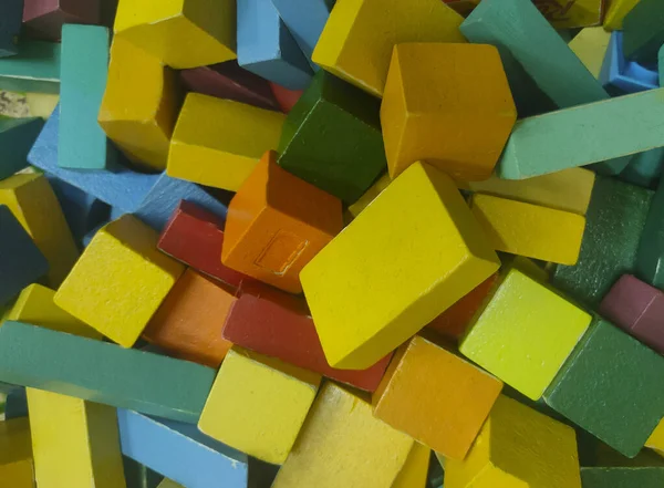 Childrens Multicolored Old Wooden Construction Cubes Close — Stock Photo, Image
