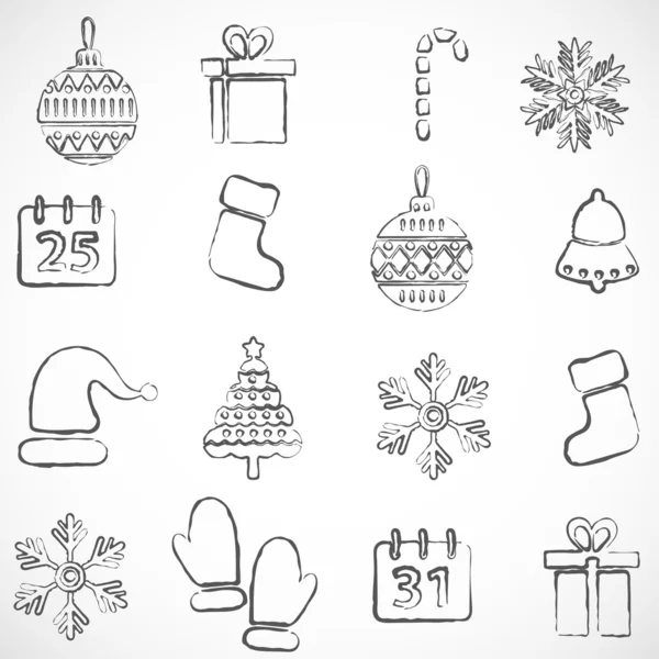 Natal e Ano Novo conjunto de ícones vetoriais — Vetor de Stock