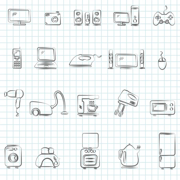 Huishoudelijke apparaten. tekening icons set — Stockvector