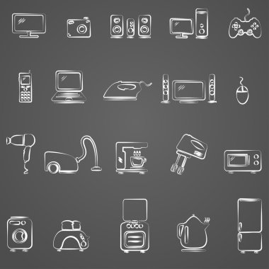 Home appliances drawing icon set clipart