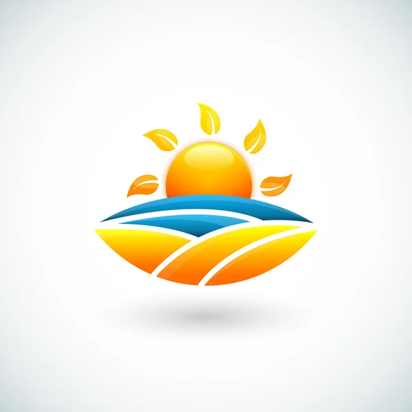 Illustration of sun, sea and beach — Stock Vector