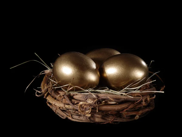 Golden eggs in nest — Stock Photo, Image